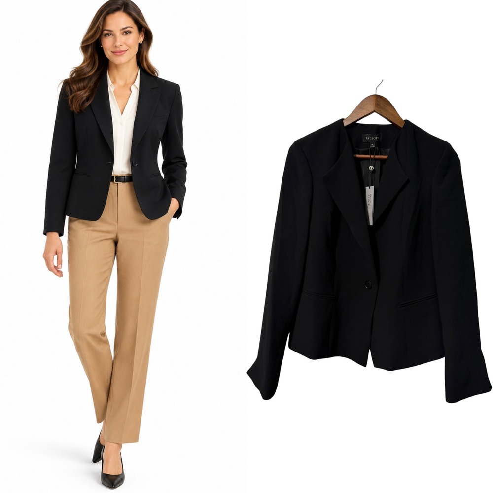 Talbots Blazer Women 10 Grace Fit Black Single Button Professional Jacket Career